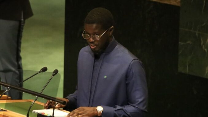 President Bassirou Diomaye Diakhar Faye speaking at the UN General Assembly, 24 September 2025. Ahead of his election in 2024, the president pledged to run an open, transparent government and to align national legislation with international human rights standards. Photo credit: © Niyi Fote/TheNEWS2 via ZUMA Press Wire